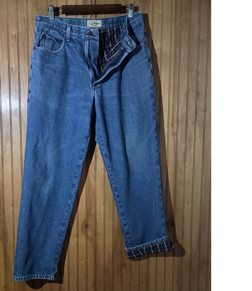 LL BEAN Men's Size 34/30 100% Cotton Relaxed Fit Flannel Lined Jeans Fall Denim